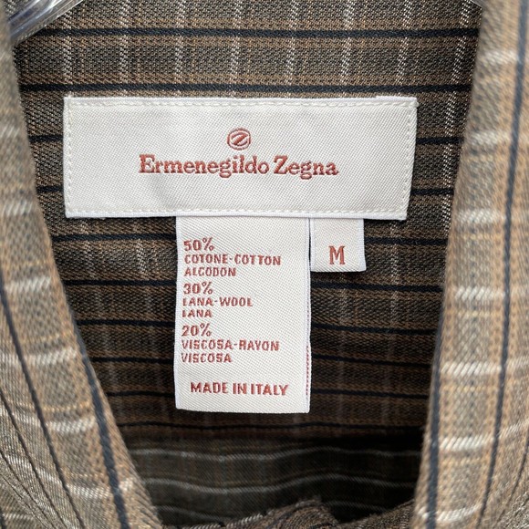 Ermenegildo Zegna Brown Striped Button Up Cotton/Wool Dress Shirt Made in Italy - Picture 5 of 9